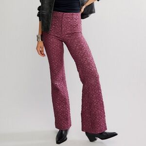 Free People Runaway Floral Flare Pants Crushed Berry